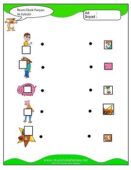 Resmi Eksik Parçası İle Eşleştir Çalışma Sayfaları